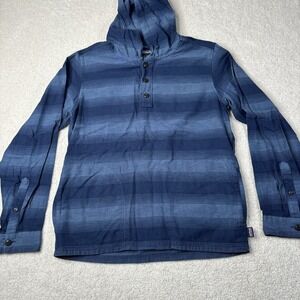 Patagonia Hoodie Mens Small Blue Fjord Flannel Hooded Shirt Organic Cotton Ombre